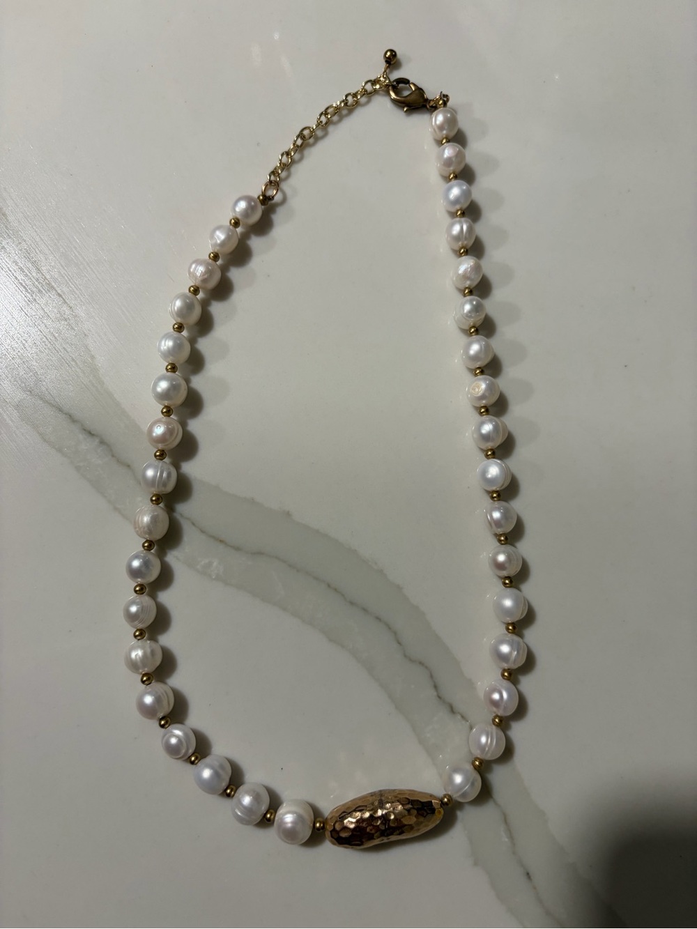 Pearl and Gold Bead Statement Necklace - White Pearls - Picture 5 of 6